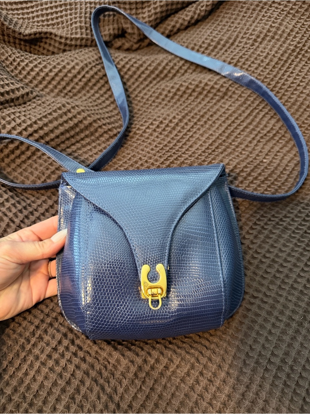 Vintage Ande Leather Textured Crossbody Bag with Gold Hardware